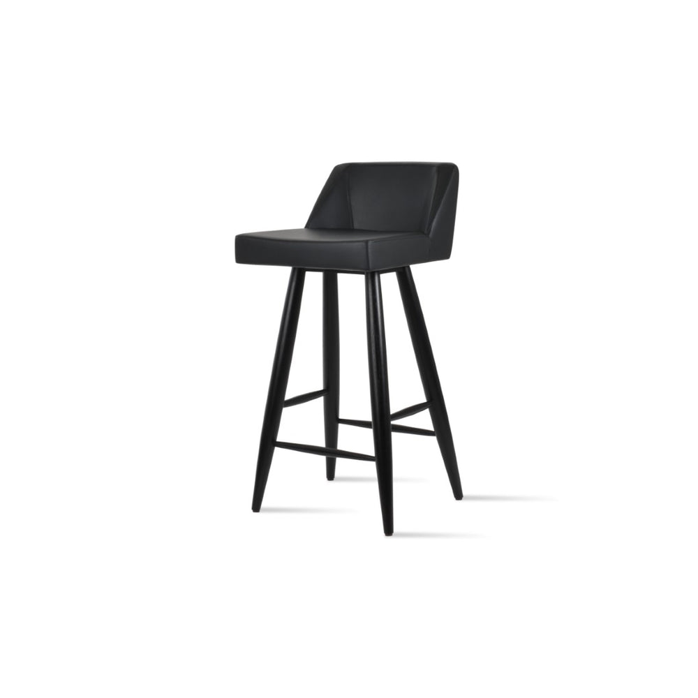 Soho Concept Prisma Baba Swivel Barstools & Counterstools - Soft Leatherette, Teak & Sungkai Wood Finish Black  Soho-concept-dining-chair-09731
