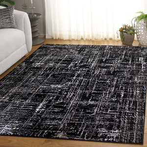 Safavieh Parker Contemporary Black & Ivory Area Rug - 5'3" X 7'6" Medium Rectangle For Stylish Living Spaces Black ,Ivory 60% Polyester,40% Jute Prk100z-5