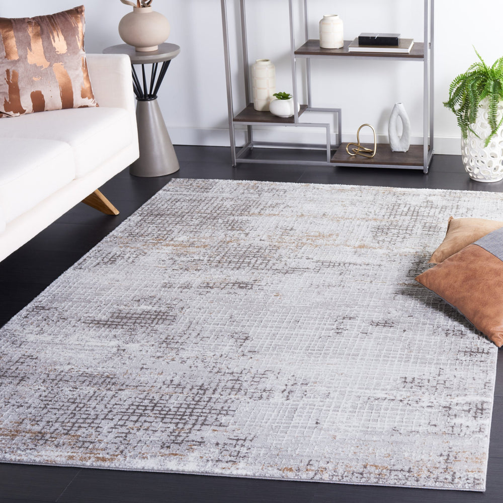 Safavieh Parker Contemporary 6X9 Rug In Grey Ivory-Gold — Turkish Power-Loomed, Polyester-Jute Blend, Low Pile PRK105F-6