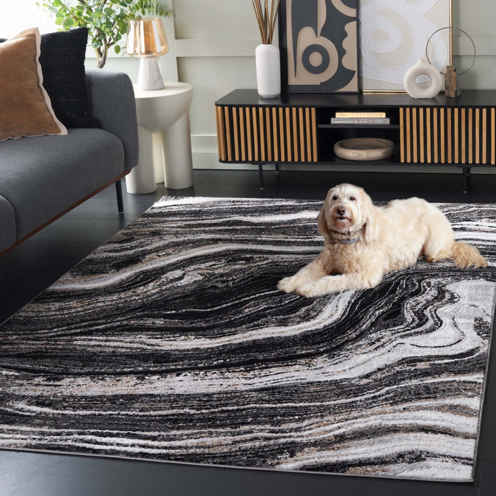 Safavieh Parker Exquisite Area Rug - Elegant Modern Design With Marble-inspired Patterns For Sophisticated Homes Black ,Ivory Gold 60% Polyester,40% Jute Prk128z-8