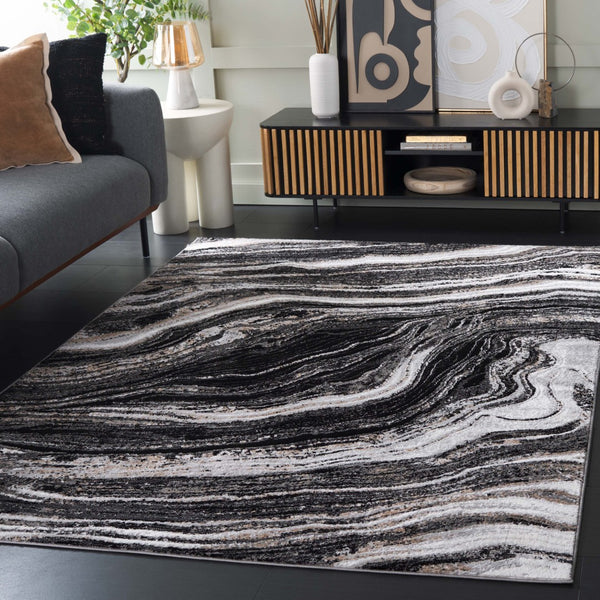 Safavieh Parker Exquisite Area Rug - Elegant Modern Design With Marble-inspired Patterns For Sophisticated Homes Black ,Ivory Gold 60% Polyester,40% Jute Prk128z-8