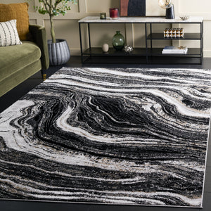 Safavieh Parker Marble-Inspired Black Ivory Gold Area Rug 6'X9' — Low Pile, Durable Power-Loomed Turkish Design PRK128Z-6
