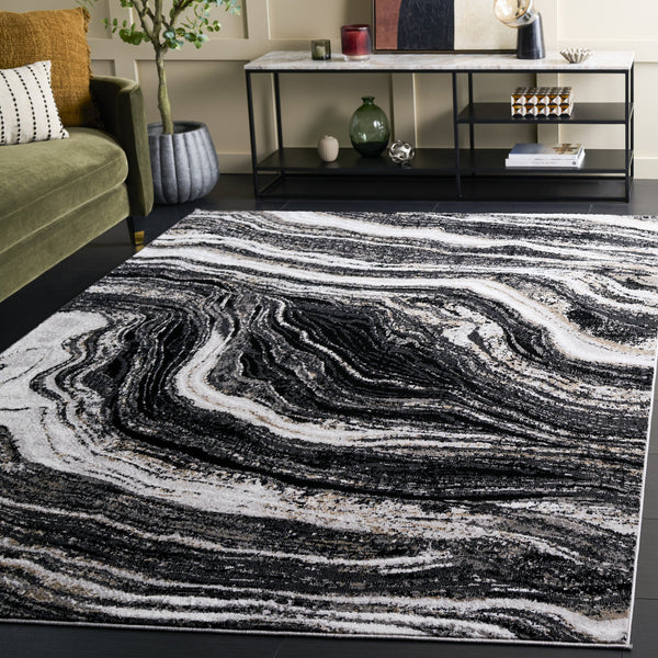 Safavieh Parker Marble-Inspired Black Ivory Gold Area Rug 6'X9' — Low Pile, Durable Power-Loomed Turkish Design PRK128Z-6