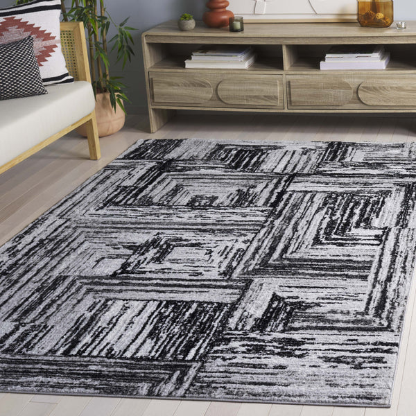Safavieh Parker Contemporary Black And Grey Area Rug — Low-Profile Power-Loomed Jute-Poly Blend For Medium Rooms 6'-0" x 9'-0" PRK160Z-6