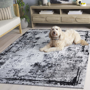 Safavieh Parker Power-Loomed 5'2"X7' Low-Pile Area Rug In Black & Grey — Abstract Modern Design, Durable PRK182Z-5