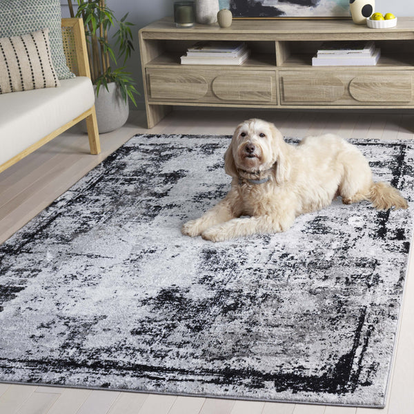 Safavieh Parker Power-Loomed 5'2"X7' Low-Pile Area Rug In Black & Grey — Abstract Modern Design, Durable PRK182Z-5