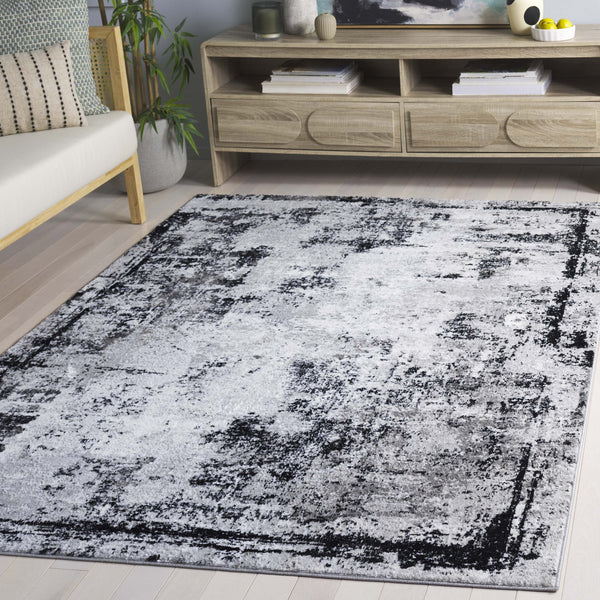 Safavieh Parker Power-Loomed 5'2"X7' Low-Pile Area Rug In Black & Grey — Abstract Modern Design, Durable PRK182Z-5