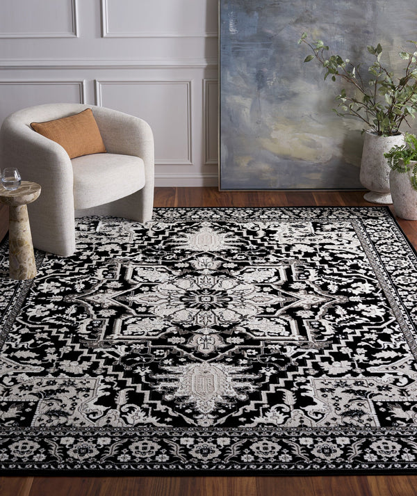 Safavieh Parker Modern Black Ivory Grey Ombre Rug — Power-Loomed Turkish Jute-Blend, Low Pile Durable Elegance 6'-0" x 9'-0" PRK186H-6