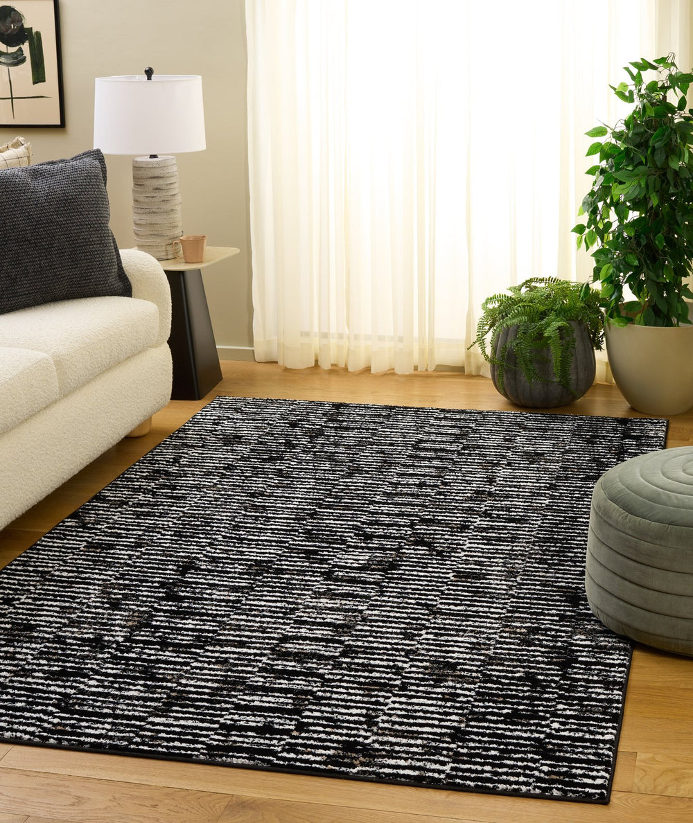 Safavieh Parker Modern Black And Ivory Area Rug — Low-Profile 3/8" Pile, Durable Power-Loomed Jute-Poly Blend 6'-0" x 9'-0" PRK192H-6