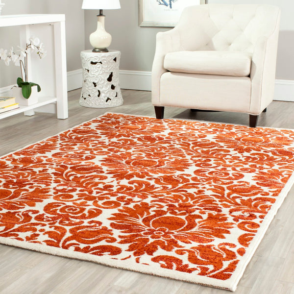 Safavieh Porcello Area Rug - Elegant Belgian Craftsmanship With Timeless Floral Design For Luxurious Comfort Red ,Ivory Polypropelene Prl3714e-4