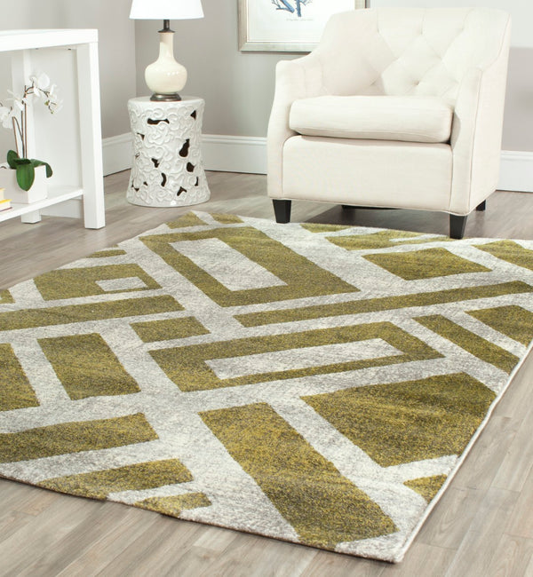 Safavieh Porcello Area Rug - Modern Geometric Design In Elegant Shades Of Green And Ivory For Stylish Interiors Ivory Polypropylene Pile Prl3730a-4