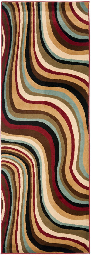 Safavieh Prl Exquisite Turkish Area Rug - Bold Waves Design For Sophisticated Living Spaces And Comfort Red ,Multi Polypropelene Pile Prl6855-4091-4