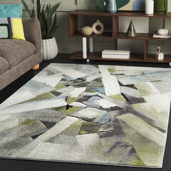 Safavieh Porcello Modern Abstract Area Rug - Luxurious Turkish Craftsmanship For Elegant Home Decor Green ,Grey Polypropylene Prl6937y-9