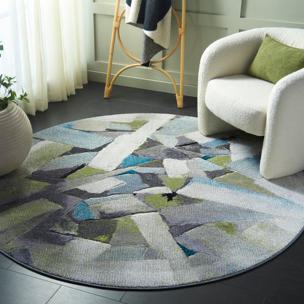 Safavieh Porcello Modern Abstract Area Rug - Luxurious Turkish Craftsmanship For Elegant Home Decor Green ,Grey Polypropylene Prl6937y-9