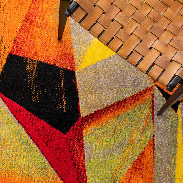 Safavieh Porcello Contemporary Geometric Rug In Vibrant Hues – Durable, Stylish, And Perfect For Modern Spaces Orange ,Red Polypropylene Prl6940p-5sq