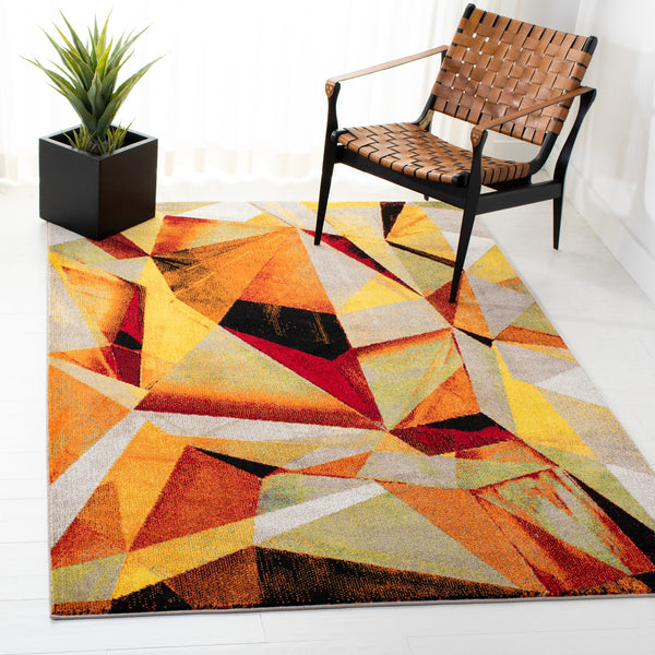 Safavieh Porcello Contemporary Geometric Rug In Vibrant Hues – Durable, Stylish, And Perfect For Modern Spaces Orange ,Red Polypropylene Prl6940p-5sq