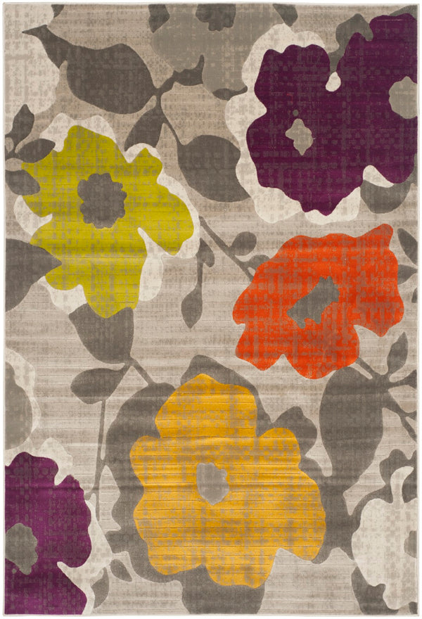 Safavieh Porcello Contemporary Power-loomed Area Rug With Floral Design For Modern Home Decor Elegance Grey ,Yellow Polypropylene Pile Prl7726c-29