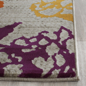 Safavieh Porcello Runner Area Rug - Elegant Floral Design For Modern Spaces, Durable & Stylish Home Decor Light Grey ,Purple Polypropylene Pile Prl7729b-27
