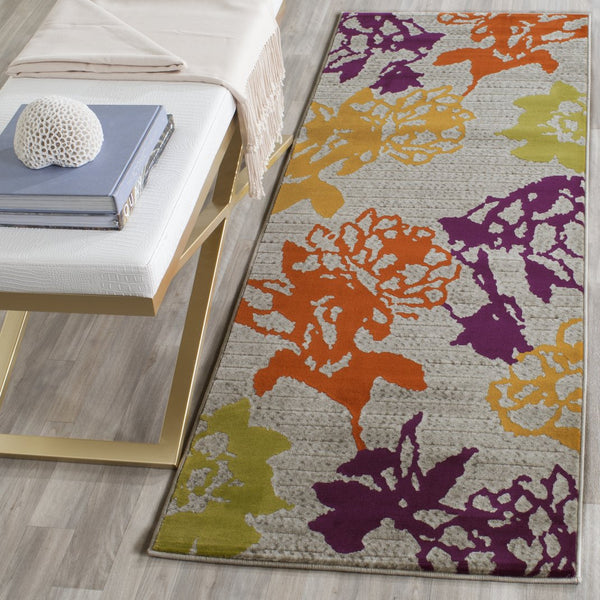 Safavieh Porcello Runner Area Rug - Elegant Floral Design For Modern Spaces, Durable & Stylish Home Decor Light Grey ,Purple Polypropylene Pile Prl7729b-27