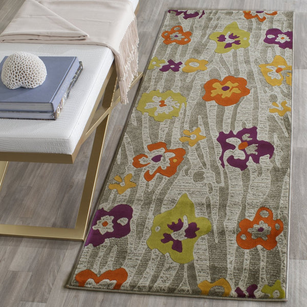 Safavieh Porcello Contemporary Floral Runner Rug – Chic Modern Design, Durable, Easy To Clean For Any Space Light Grey ,Purple Polypropylene Pile Prl7730b-27