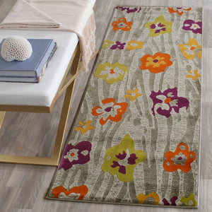 Safavieh Porcello Contemporary Area Rug With Bold Floral Patterns - Elevate Your Space With Stylish Elegance Light Grey ,Purple Polypropylene Pile Prl7730b-4