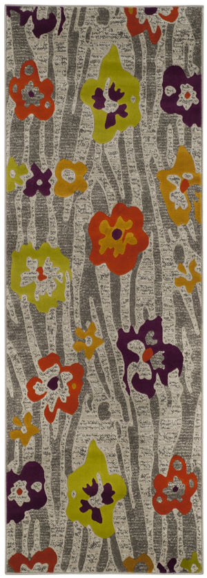 Safavieh Porcello Contemporary Floral Runner Rug – Chic Modern Design, Durable, Easy To Clean For Any Space Light Grey ,Purple Polypropylene Pile Prl7730b-27