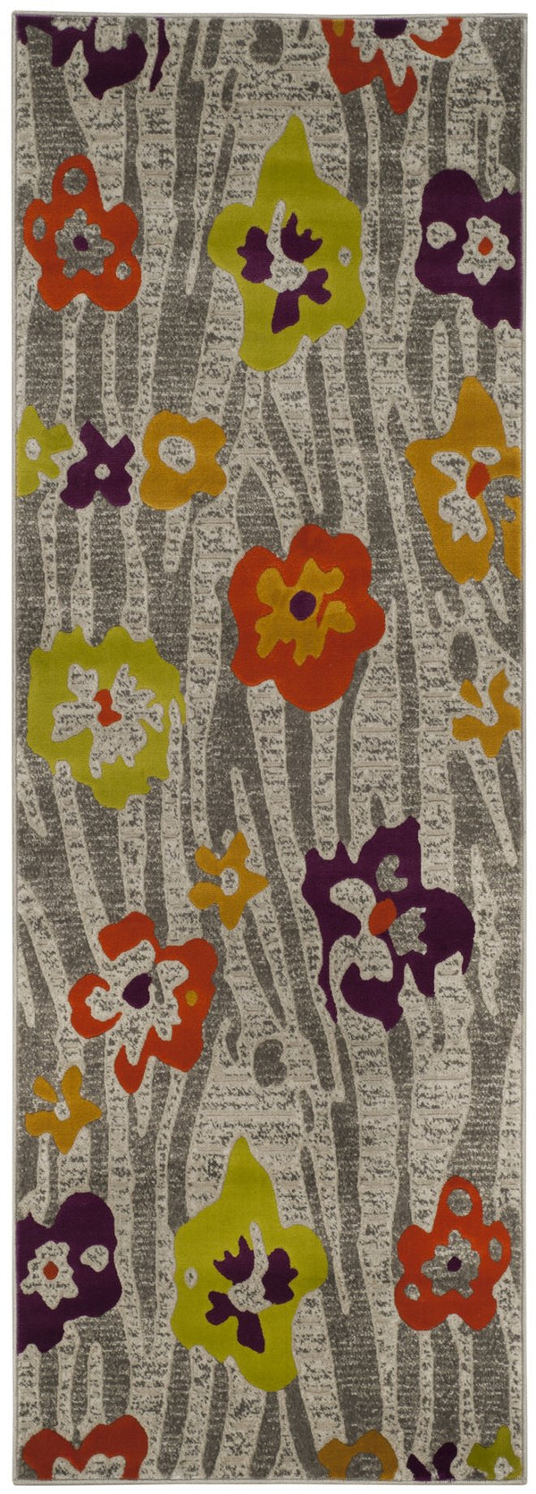 Safavieh Porcello Contemporary Floral Runner Rug – Chic Modern Design, Durable, Easy To Clean For Any Space Light Grey ,Purple Polypropylene Pile Prl7730b-27