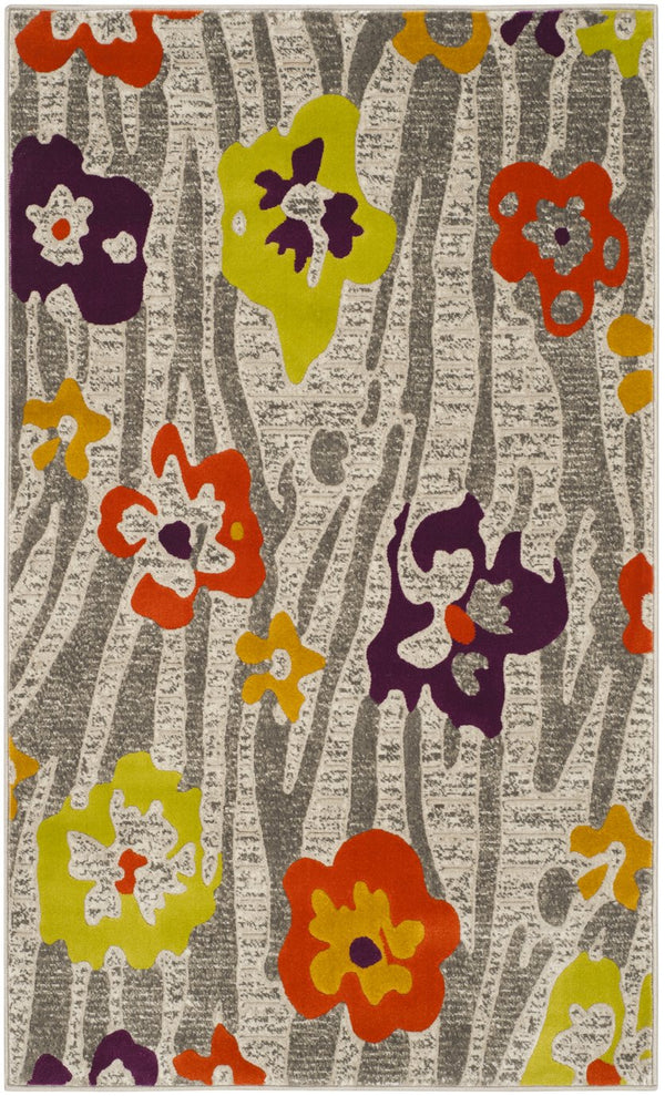 Safavieh Porcello Contemporary Floral Runner Rug – Chic Modern Design, Durable, Easy To Clean For Any Space Light Grey ,Purple Polypropylene Pile Prl7730b-3