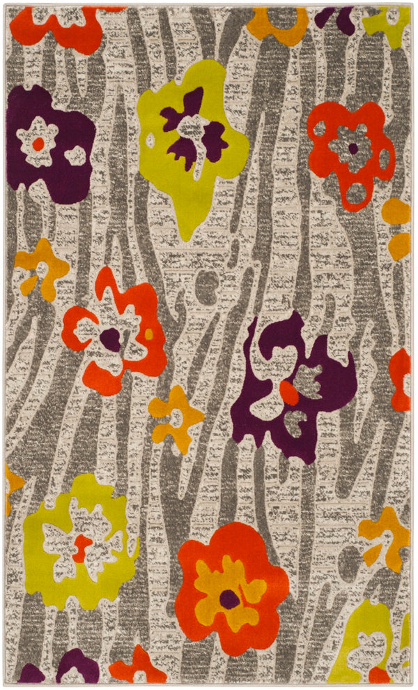 Safavieh Porcello Contemporary Area Rug With Bold Floral Patterns - Elevate Your Space With Stylish Elegance Light Grey ,Purple Polypropylene Pile Prl7730b-4
