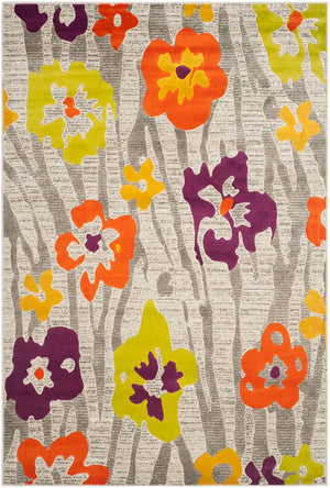 Safavieh Porcello Contemporary Area Rug With Bold Floral Patterns - Elevate Your Space With Stylish Elegance Light Grey ,Purple Polypropylene Pile Prl7730b-4