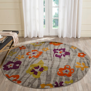 Safavieh Porcello Contemporary Area Rug With Bold Floral Patterns - Elevate Your Space With Stylish Elegance Light Grey ,Purple Polypropylene Pile Prl7730b-4