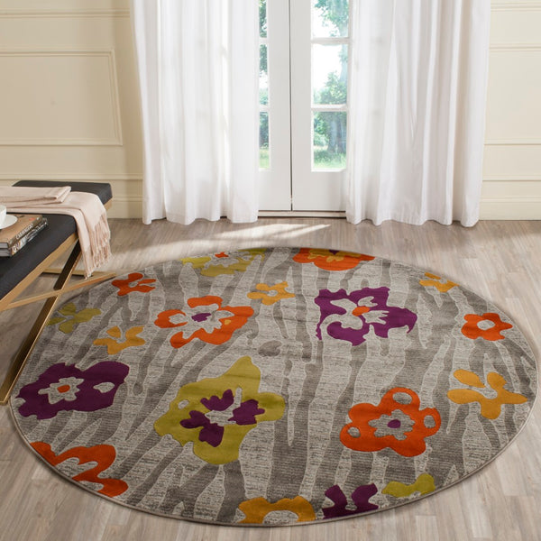 Safavieh Porcello Contemporary Area Rug With Bold Floral Patterns - Elevate Your Space With Stylish Elegance Light Grey ,Purple Polypropylene Pile Prl7730b-4