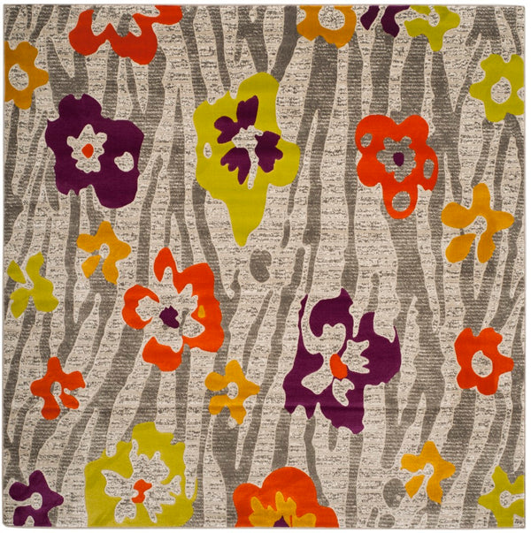 Safavieh Porcello Contemporary Area Rug With Bold Floral Patterns - Elevate Your Space With Stylish Elegance Light Grey ,Purple Polypropylene Pile Prl7730b-4