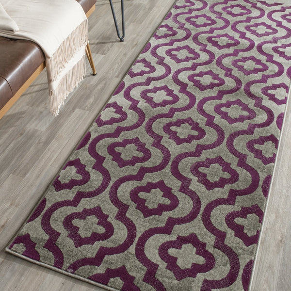 Safavieh Porcello Contemporary Runner Rug In Elegant Light Grey And Purple Geometric Design For Home Decor Light Grey ,Purple Polypropylene Pile Prl7734b-27