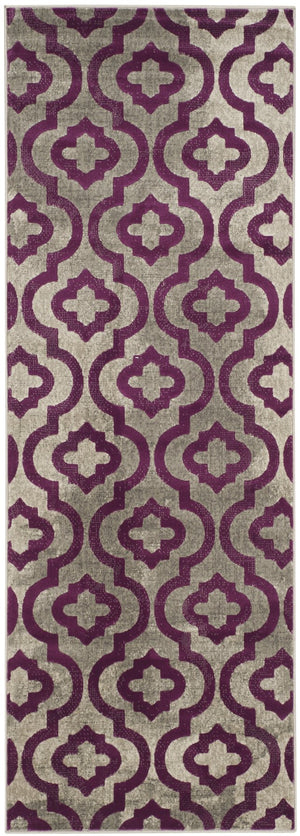 Safavieh Porcello Contemporary Runner Rug In Elegant Light Grey And Purple Geometric Design For Home Decor Light Grey ,Purple Polypropylene Pile Prl7734b-27