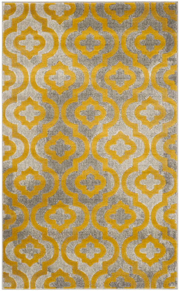 Safavieh Porcello Contemporary Runner Rug In Elegant Light Grey And Purple Geometric Design For Home Decor Light Grey ,Yellow Polypropylene Pile Prl7734c-3
