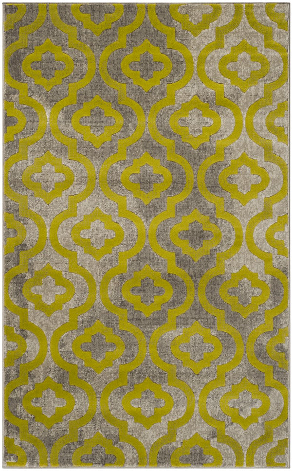 Safavieh Porcello Contemporary Runner Rug In Elegant Light Grey And Purple Geometric Design For Home Decor Light Grey ,Green Polypropylene Pile Prl7734g-3