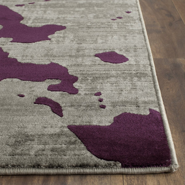 Safavieh Porcello Contemporary Area Rug - Stylish 3' X 5' Design With Abstract Purple Splash For Modern Homes Light Grey ,Purple Polypropylene Pile Prl7735b-5