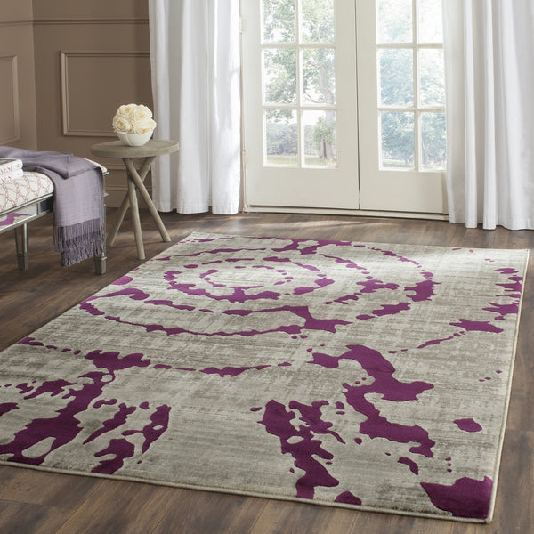 Safavieh Porcello Contemporary Area Rug - Stylish 3' X 5' Design With Abstract Purple Splash For Modern Homes Light Grey ,Purple Polypropylene Pile Prl7735b-5