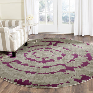 Safavieh Porcello Contemporary Area Rug - Stylish 3' X 5' Design With Abstract Purple Splash For Modern Homes Light Grey ,Purple Polypropylene Pile Prl7735b-7r