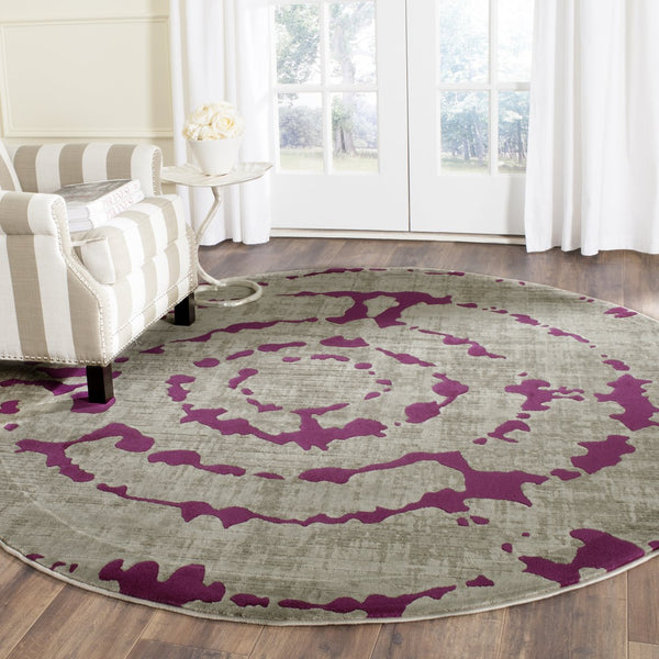Safavieh Porcello Contemporary Area Rug - Stylish 3' X 5' Design With Abstract Purple Splash For Modern Homes Light Grey ,Purple Polypropylene Pile Prl7735b-7r
