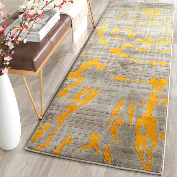 Safavieh Porcello Contemporary Area Rug - Elegant Light Grey With Yellow Abstract Design For Modern Spaces Light Grey ,Yellow Polypropylene Pile Prl7735c-4