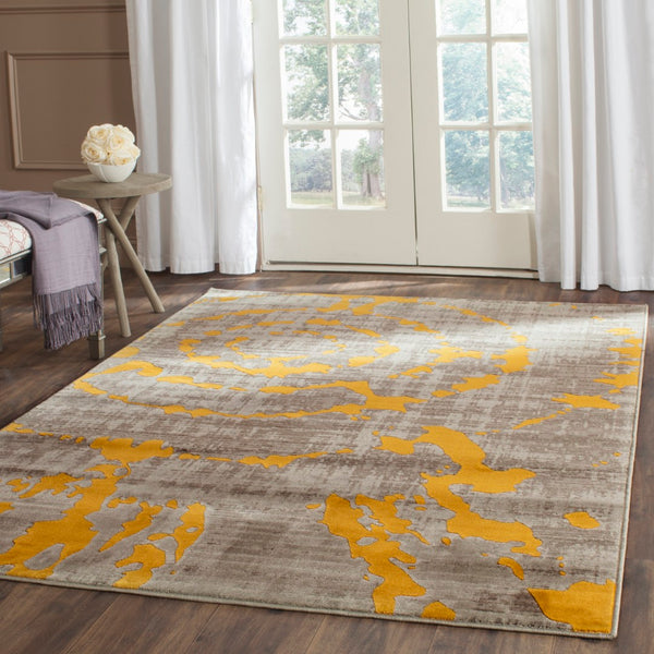 Safavieh Porcello Contemporary Area Rug - Elegant Light Grey With Yellow Abstract Design For Modern Spaces Light Grey ,Yellow Polypropylene Pile Prl7735c-4