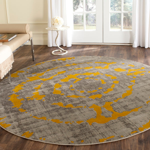 Safavieh Porcello Contemporary Area Rug - Elegant Light Grey With Yellow Abstract Design For Modern Spaces Light Grey ,Yellow Polypropylene Pile Prl7735c-4