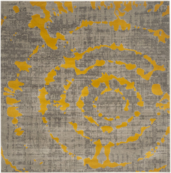 Safavieh Porcello Contemporary Area Rug - Stylish 3' X 5' Design With Abstract Purple Splash For Modern Homes Light Grey ,Yellow Polypropylene Pile Prl7735c-7sq
