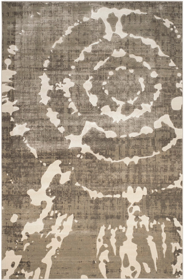 Safavieh Porcello Contemporary Area Rug - Elegant Light Grey With Yellow Abstract Design For Modern Spaces Grey ,Ivory Polypropylene Pile Prl7735e-3