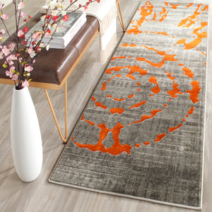 Safavieh Porcello Contemporary Area Rug - Elegant Light Grey With Yellow Abstract Design For Modern Spaces Light Grey ,Orange Polypropylene Pile Prl7735f-5r