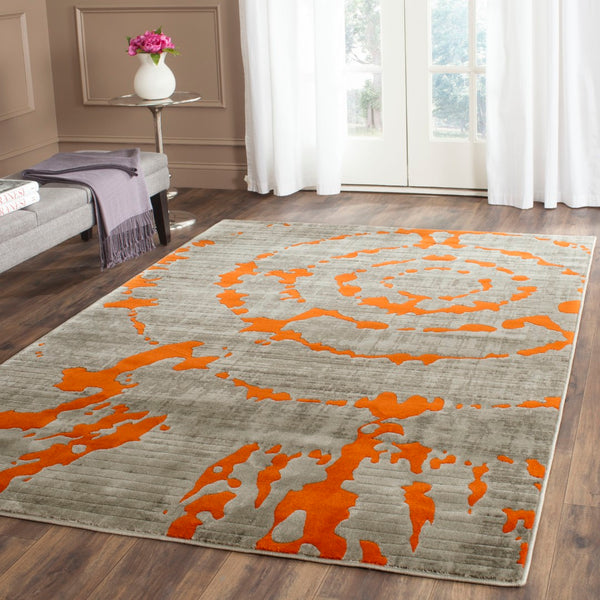 Safavieh Porcello Contemporary Area Rug - Elegant Light Grey With Yellow Abstract Design For Modern Spaces Light Grey ,Orange Polypropylene Pile Prl7735f-5r