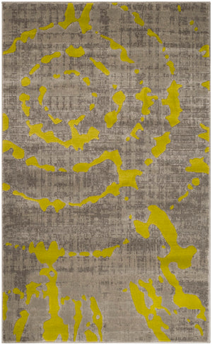 Safavieh Porcello Contemporary Area Rug - Elegant Light Grey With Yellow Abstract Design For Modern Spaces Light Grey ,Green Polypropylene Pile Prl7735g-4