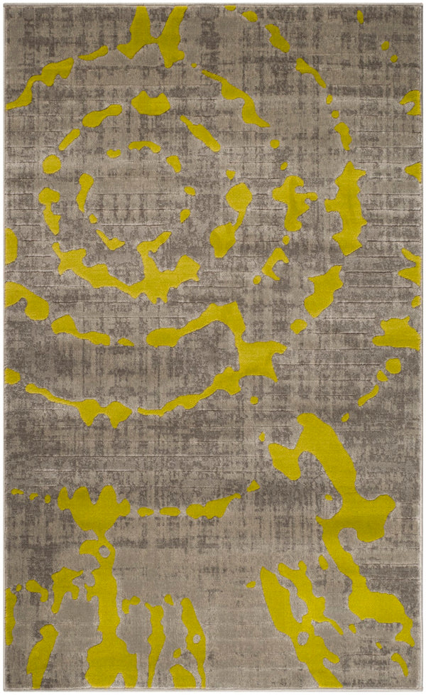 Safavieh Porcello Contemporary Area Rug - Elegant Light Grey With Yellow Abstract Design For Modern Spaces Light Grey ,Green Polypropylene Pile Prl7735g-4